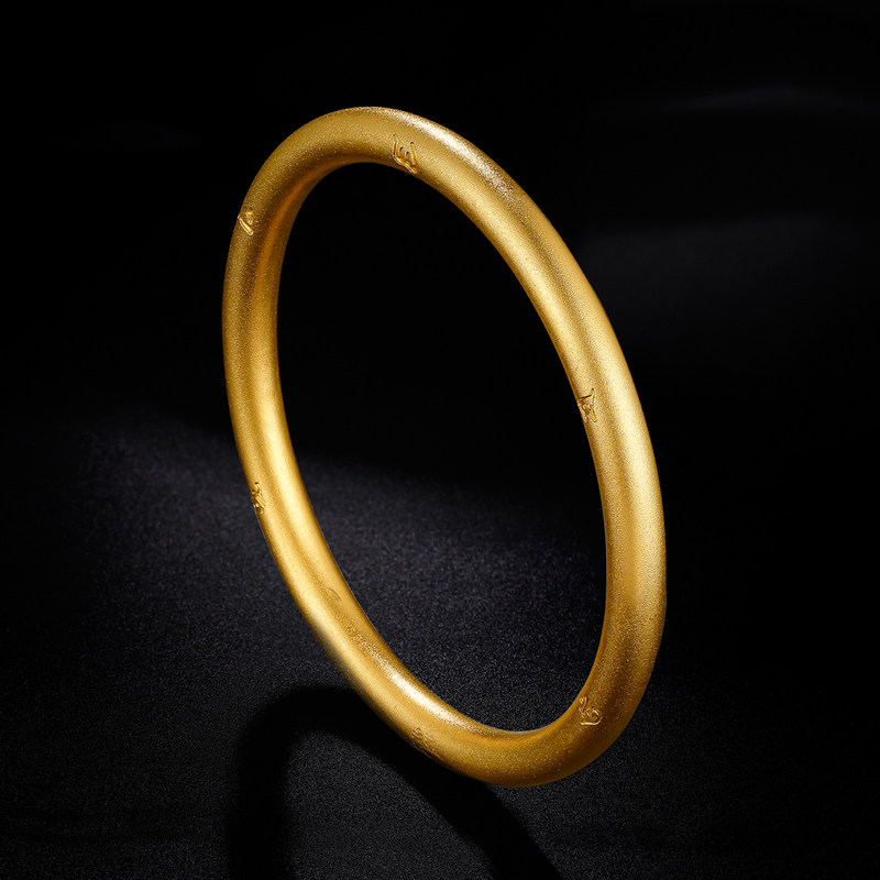 周六福 珠宝黄金手镯女 足金金刚传承细镯手饰 古法aa104495_双氙车灯