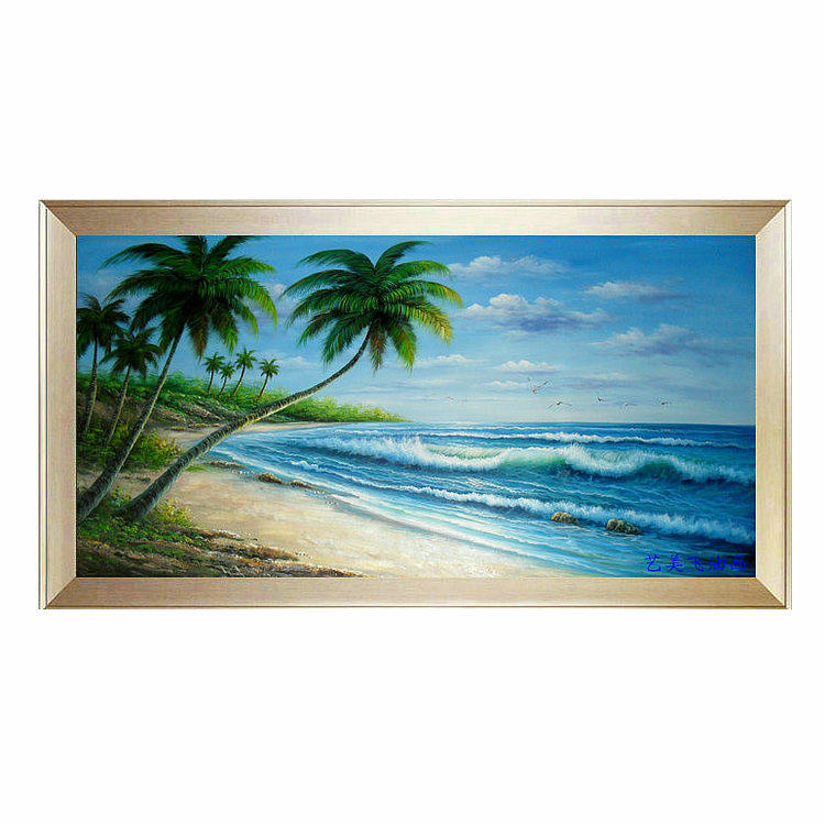 手绘油画原创欧式海景椰子树风景画装饰客厅沙发油画