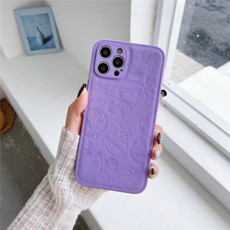 皮纹叮当猫适用苹果iphone12promax手机机壳pr0紫色手机保护套