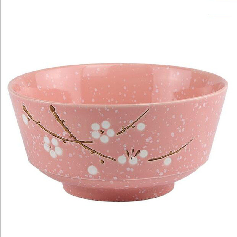 米饭碗梅花陶瓷碗家用饭碗简约菜碗个性现代面碗6寸防烫高脚大碗