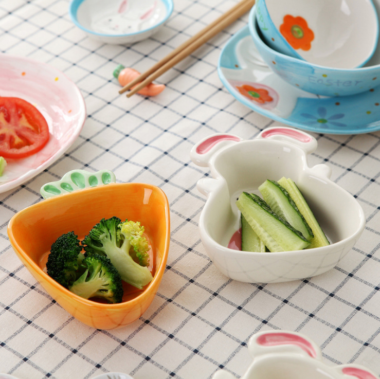 儿童饭碗卡通系列可爱厚质粉嫩小兔子胡萝卜造型盘