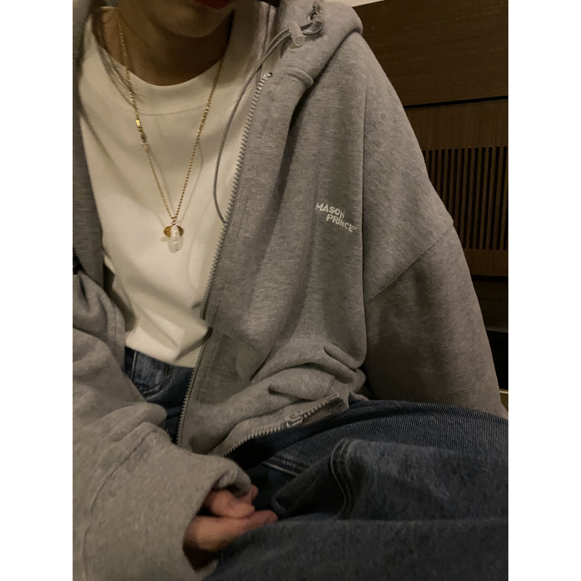 MASONPRINCE秋季连帽拉链卫衣开衫男宽松潮牌情侣休闲复古外套ins