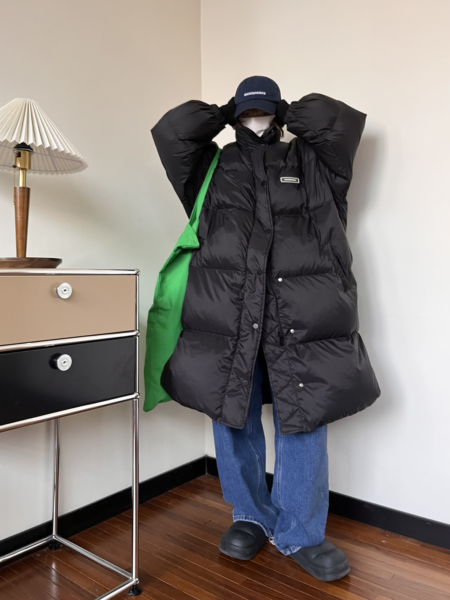 masonprince面包加厚长款宽松羽绒服鸭绒冬季白鸭绒轻薄羽绒服