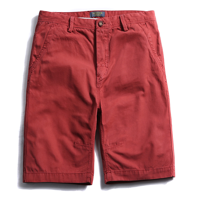 夏天休闲短裤纯棉工装短裤直筒修身中裤红色五分裤沙滩裤大码薄潮