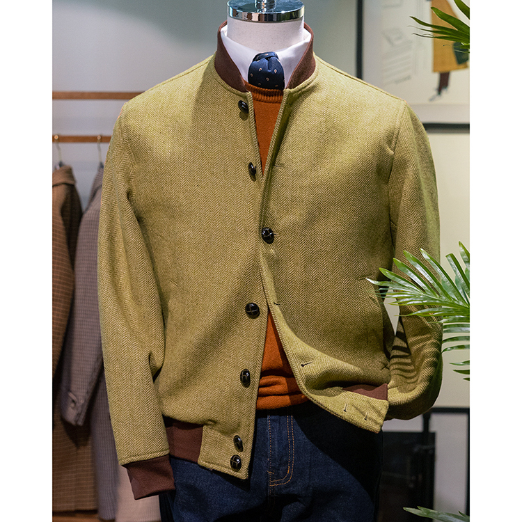 春秋款粗花呢鱼骨纹美式工装夹克  经典复古斯特嘉姆棒球外套男