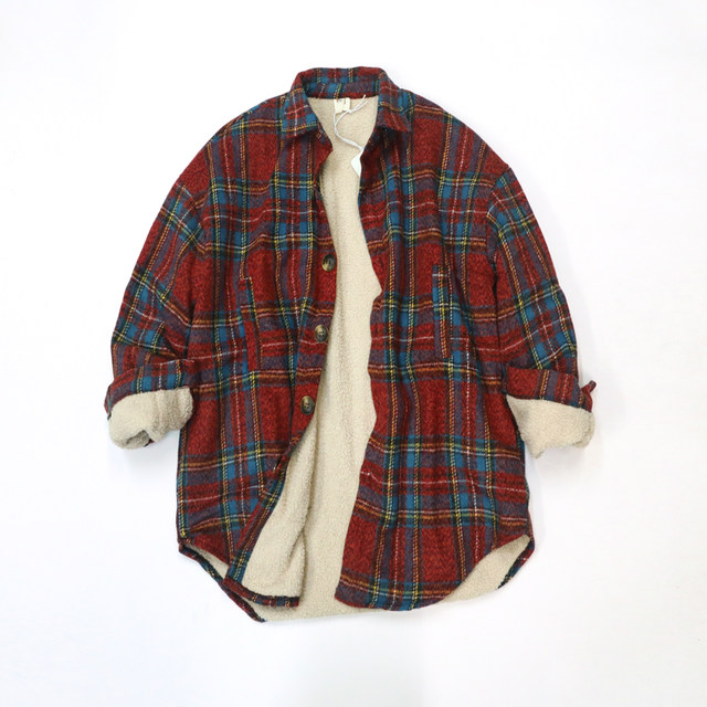Frosted Flannel Plaid Shirt father Retro Art Hong Kong style shirt men's and women's thickened autumn and winter Frosted Flannel Plaid Shirt father Retro Art Hong Kong style shirt men's and women's thickened autumn and winter