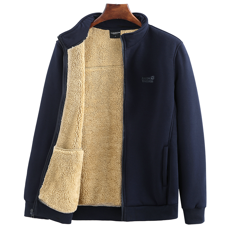 加绒加厚羊羔绒毛外套男士抓绒卫衣冬季开衫运动上衣中老年人爸爸