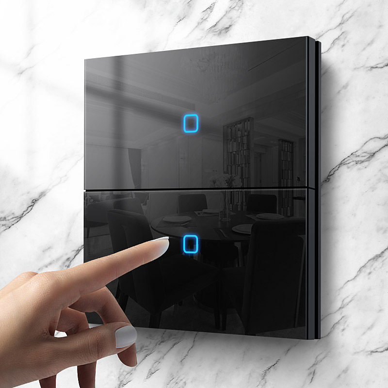 snrma轻奢开关插座家用暗装玻璃面板led轻点复位双控开关