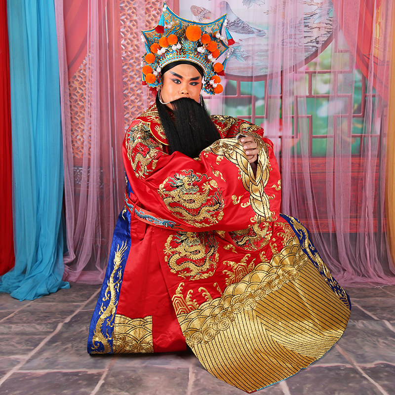 蟒袍京剧戏曲金团龙红古装皇上王爷丞相花脸民族服装