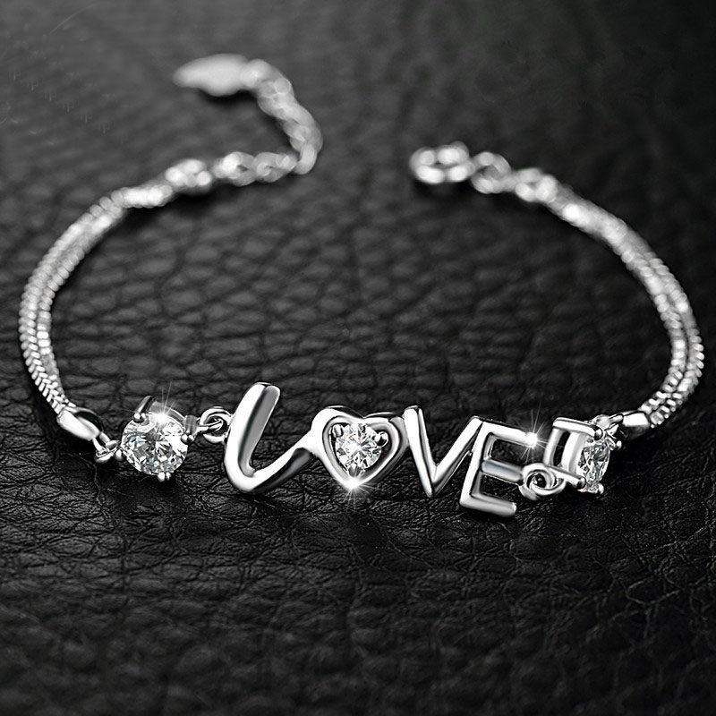 入梦浪漫爱意纯银love双钻心连心手链七夕情人节手链