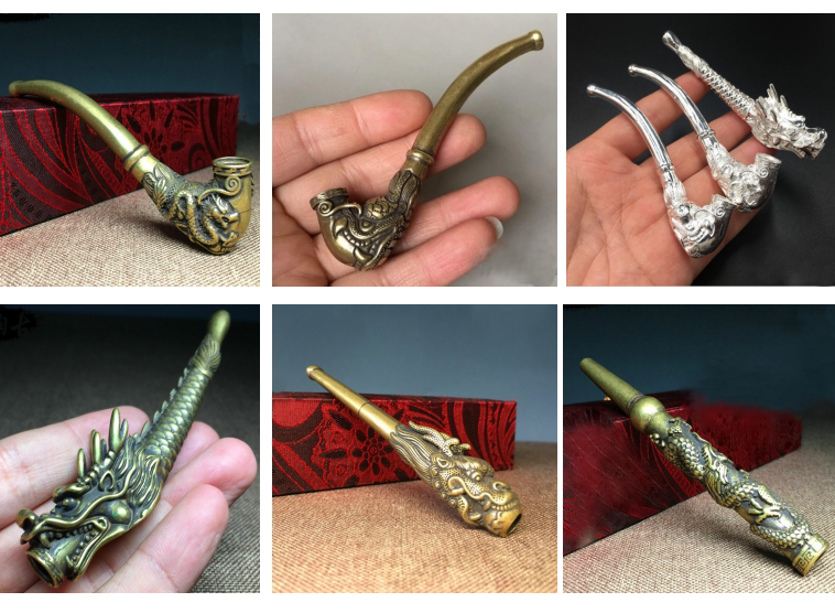 黄铜龙头烟嘴烟斗烟具纯铜烟锅传统老式大烟烟嘴