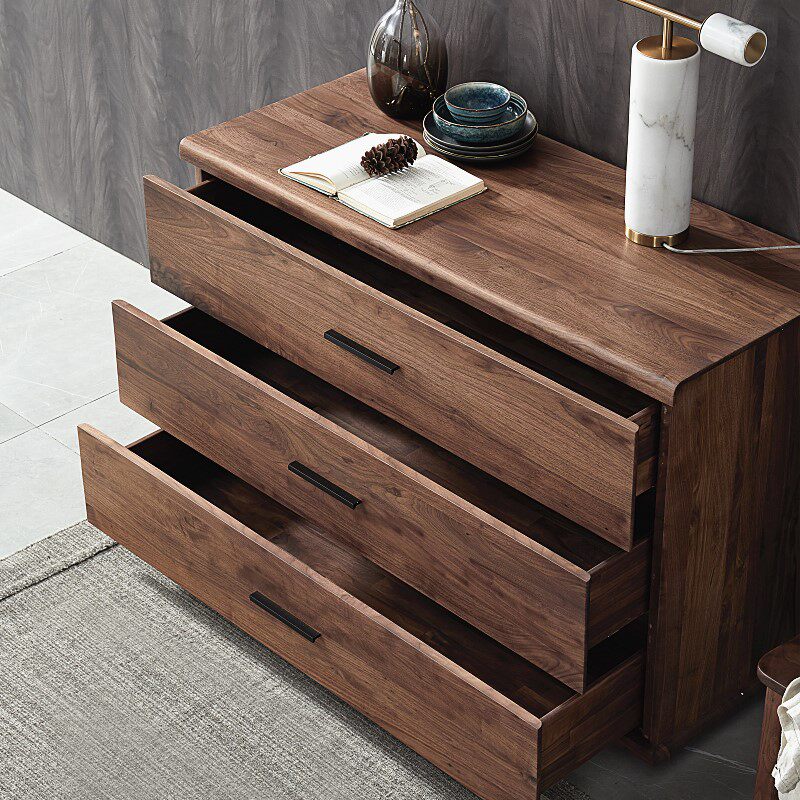 北美黑胡桃木三斗柜大抽屉柜现代简约全实木北欧风玄关卧室储物柜