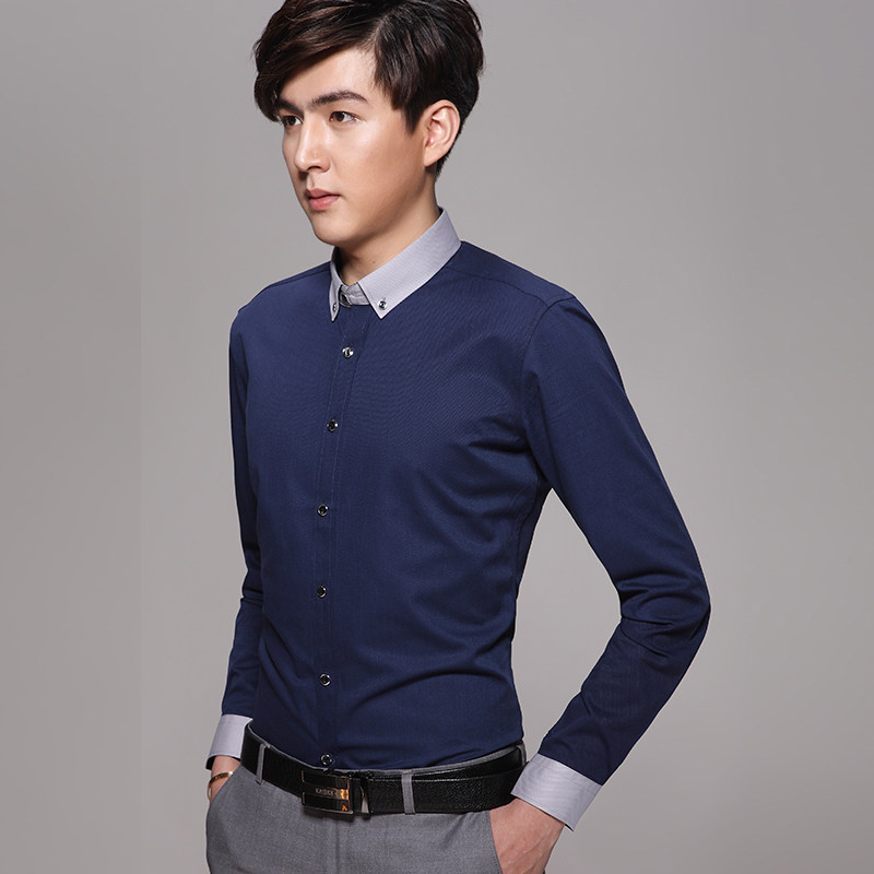 kmk免烫les帅t白衬衫男长袖小码xs小个子正装修身春夏中性男衬衣