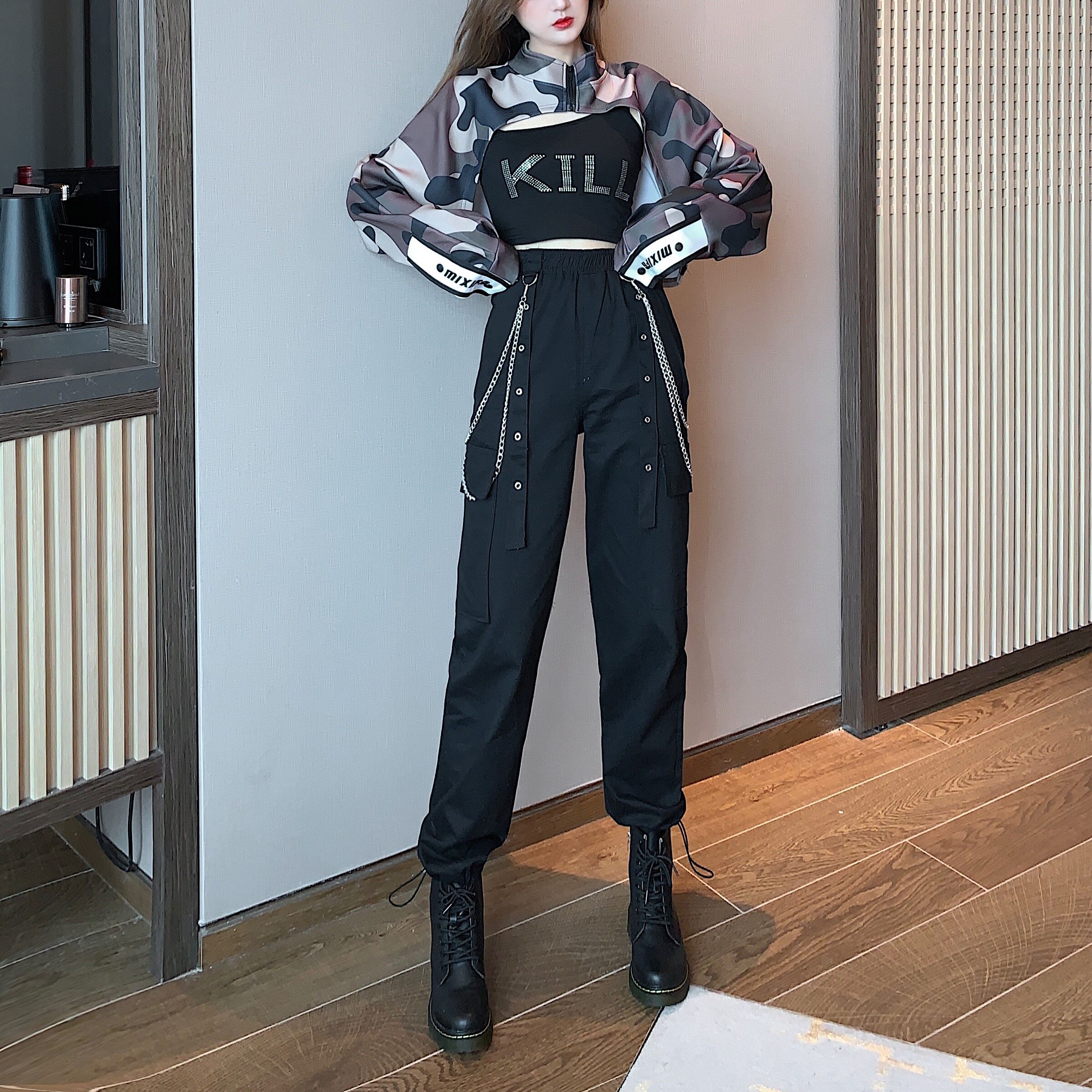 工装短款上衣服爵士风格女装套装跳舞舞蹈jazz朋克宽松酷女孩穿搭