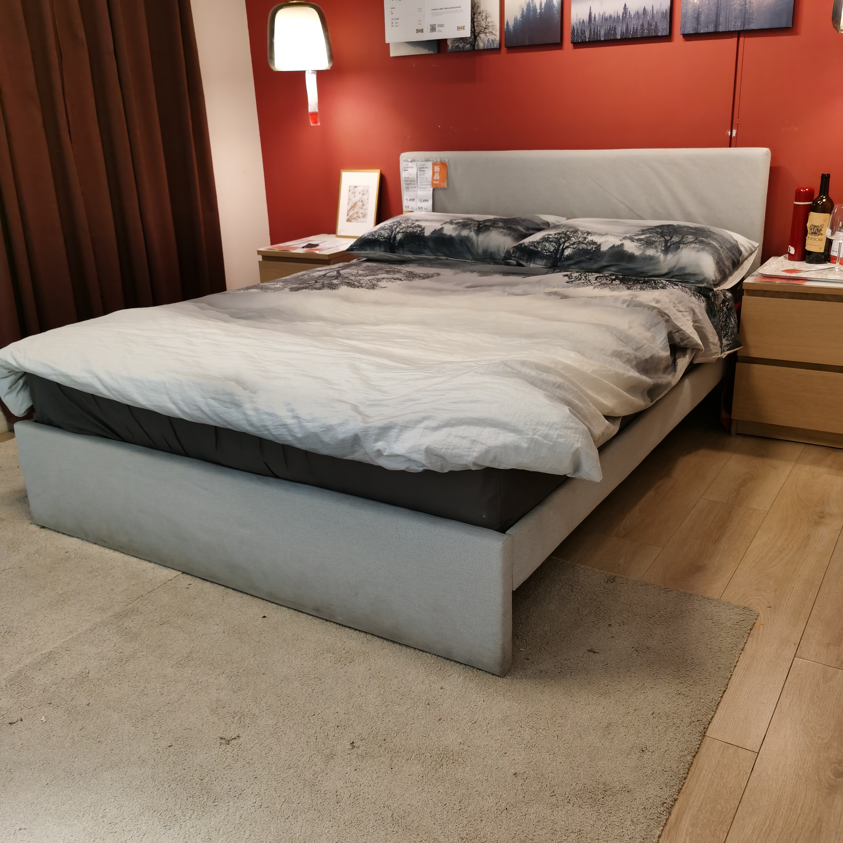 宜家国内代购ikea莱斯塔布艺软包卡布淡灰色双人床布艺床