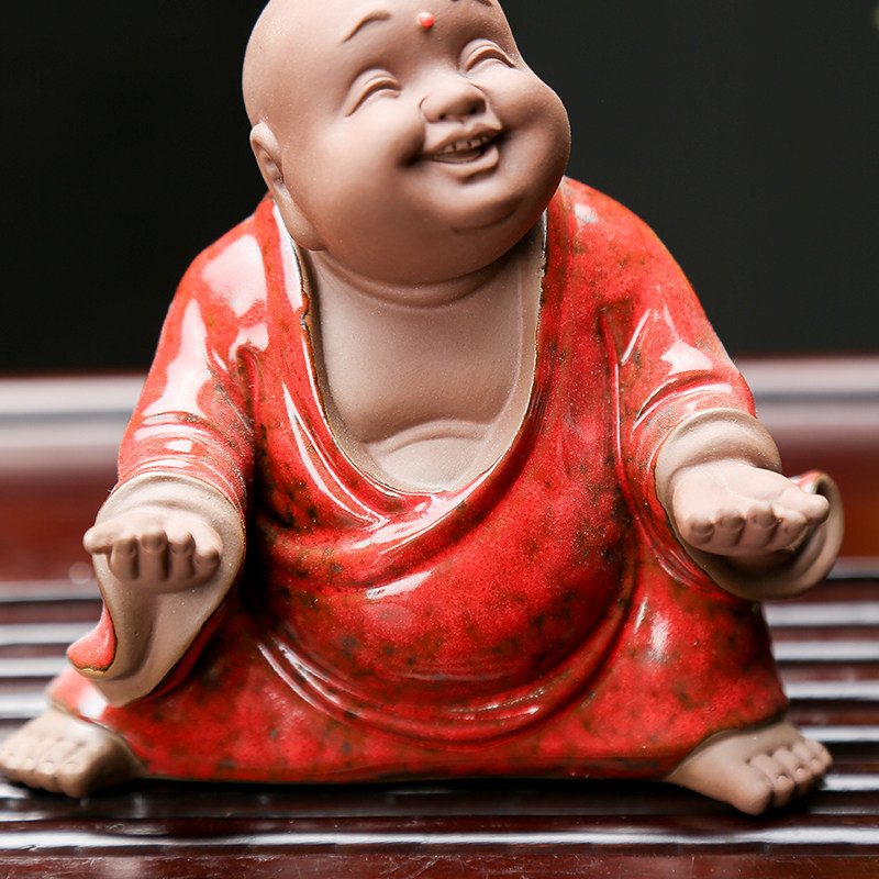 紫砂茶宠摆件精品可养小沙弥摆件禅意小和尚小佛笔托茶具茶桌装饰