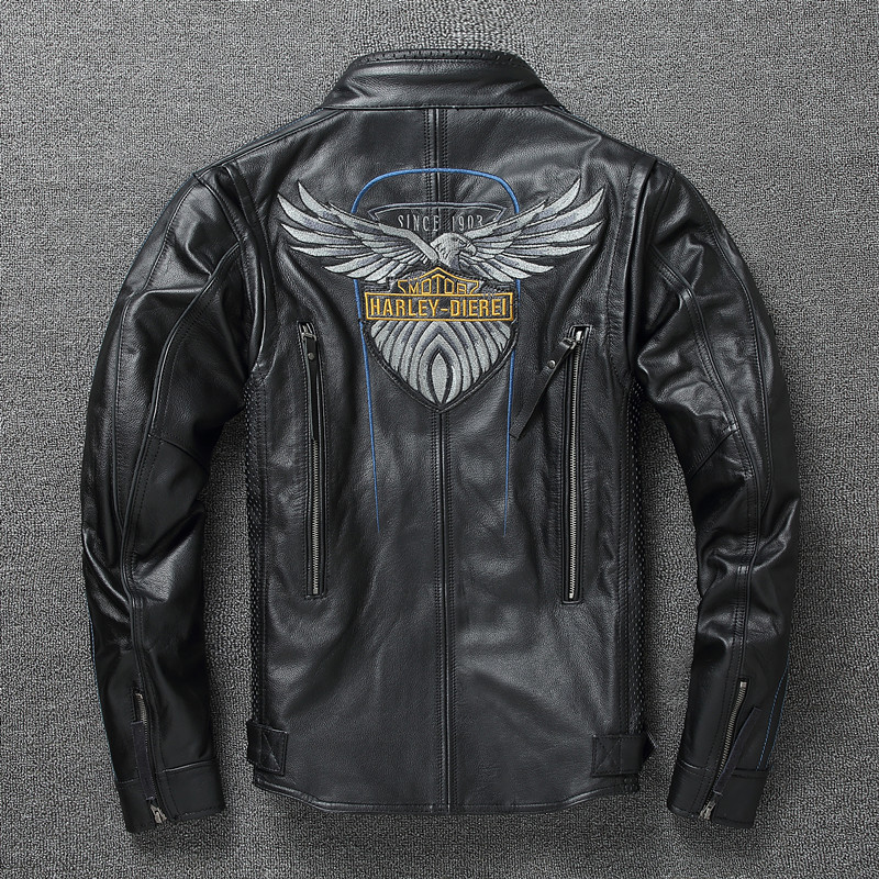 哈雷115周年真皮皮衣男头层牛皮摩托车皮夹克 骑行夹克机车服外套