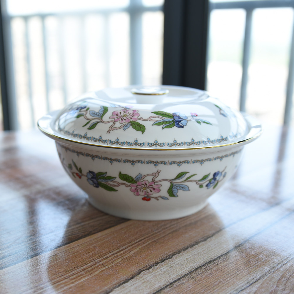 带盖圆形陶瓷汤盆品汤锅碗碟套装创意大号家用盆