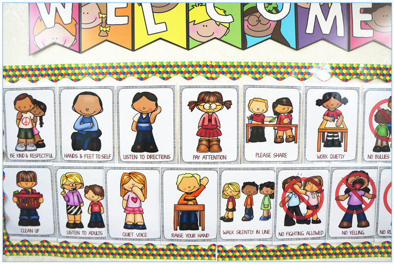 15条教室守则classroomrules幼儿园小学装饰背景墙英语早教闪卡