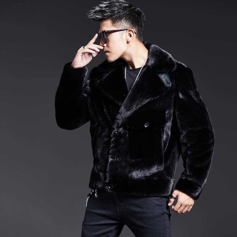 新原创设计貂皮大衣男机车款时尚重工工艺水貂外套男皮草大牌潮款