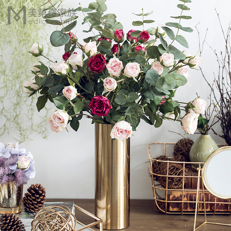 褶皱玫瑰 复古干花效果仿真花 古典蔷薇玫假花欧式餐桌花客厅花艺