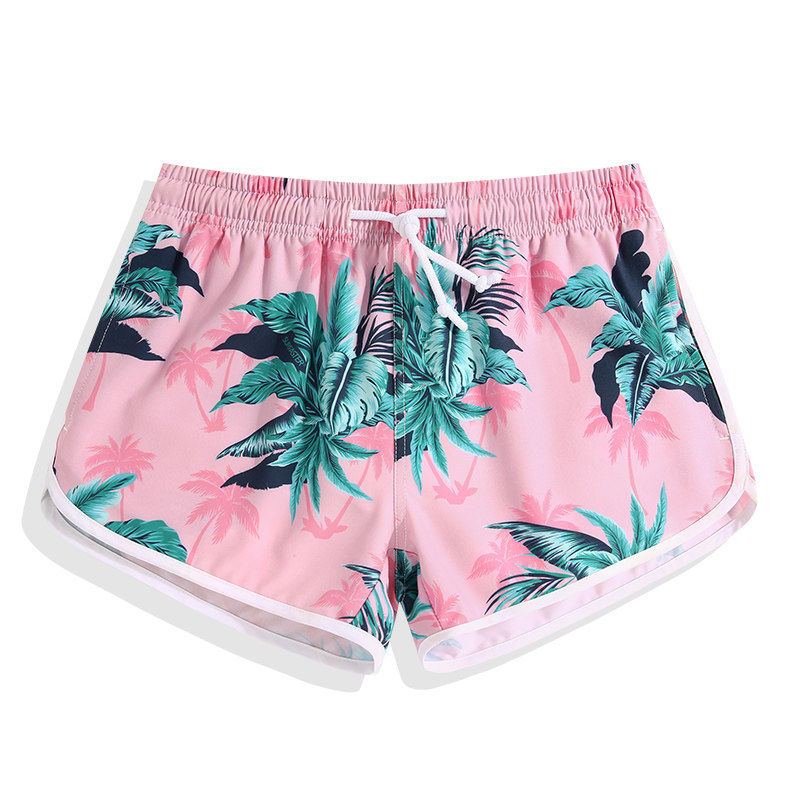 沙滩裤女可下水宽松海边度假粉色大码速干短裤女泳裤花裤衩潮