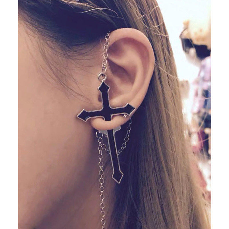 ins网红朋克十字架耳钉嘻哈夸张设计耳饰潮男耳环