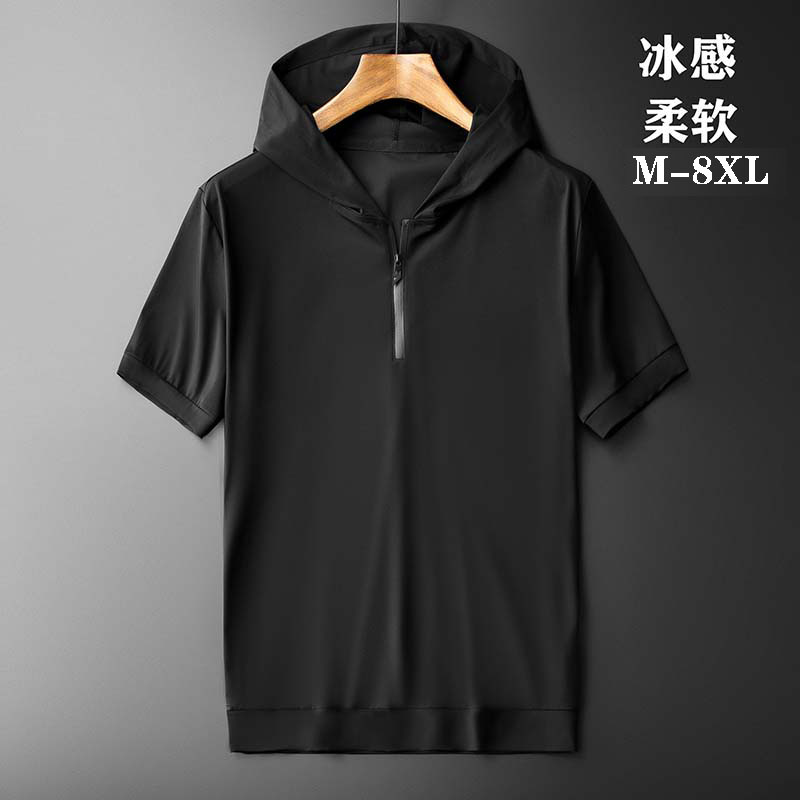 2022夏装短袖卫衣男连帽冰丝t恤男冰感宽松衣服男ins半袖白t大码