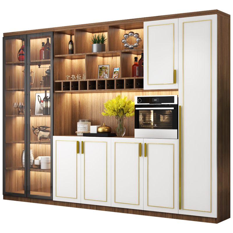 轻奢大酒柜靠墙现代简约餐边柜一体家用酒水柜客厅透明玻璃展示柜