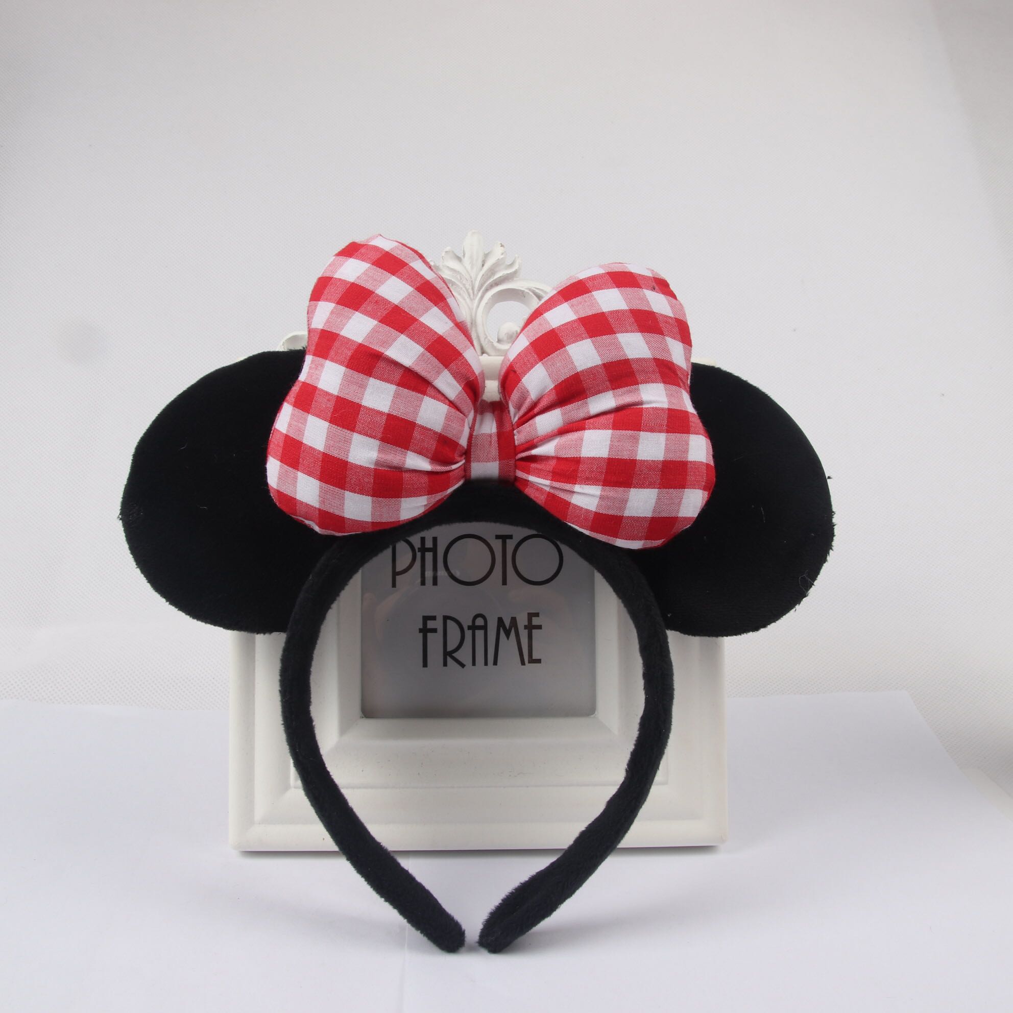 迪士尼女发米奇亮片耳朵米妮格子蝴蝶结头箍情女发饰