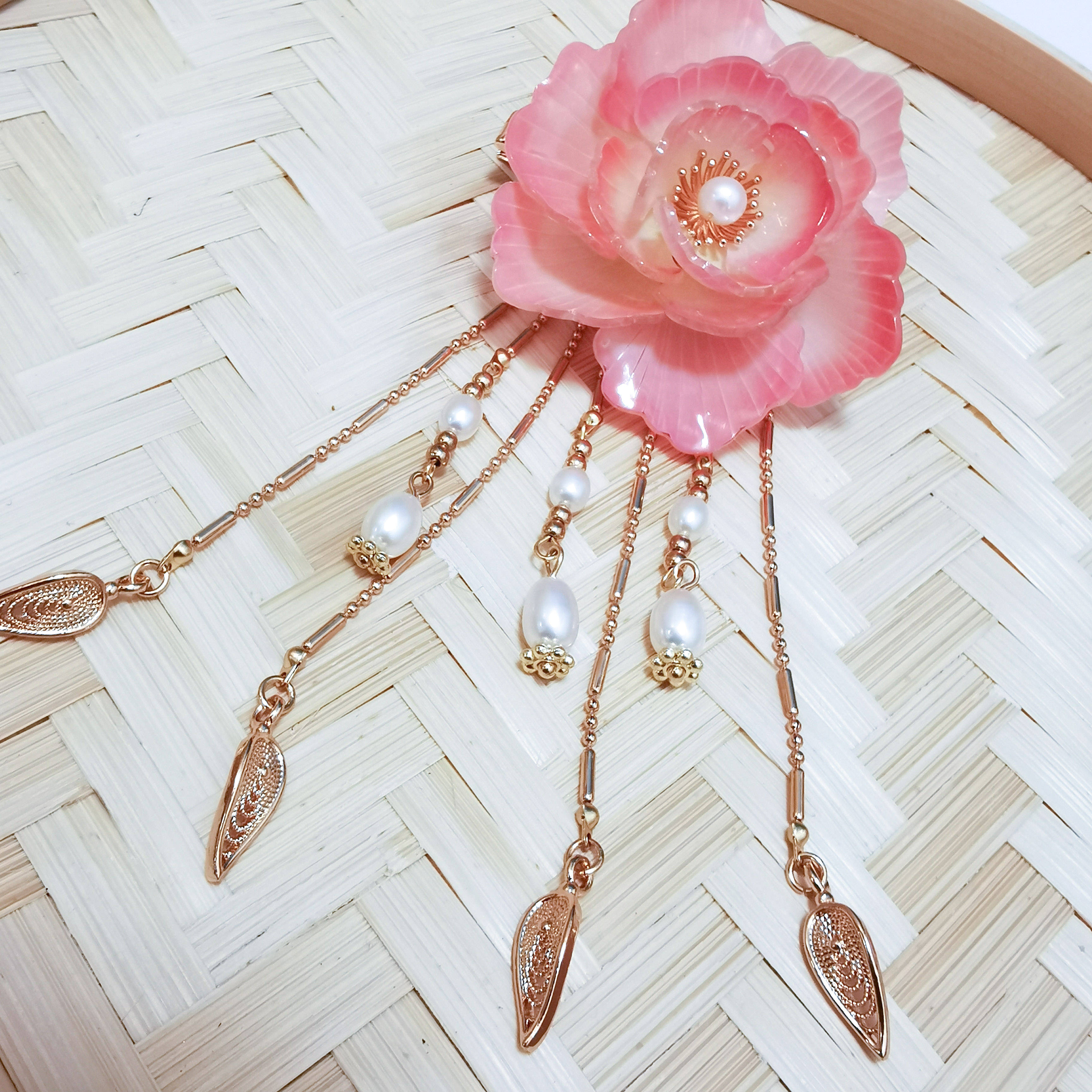 流苏发夹陈夫人手芙蓉花汉服女童古装中国国风发饰