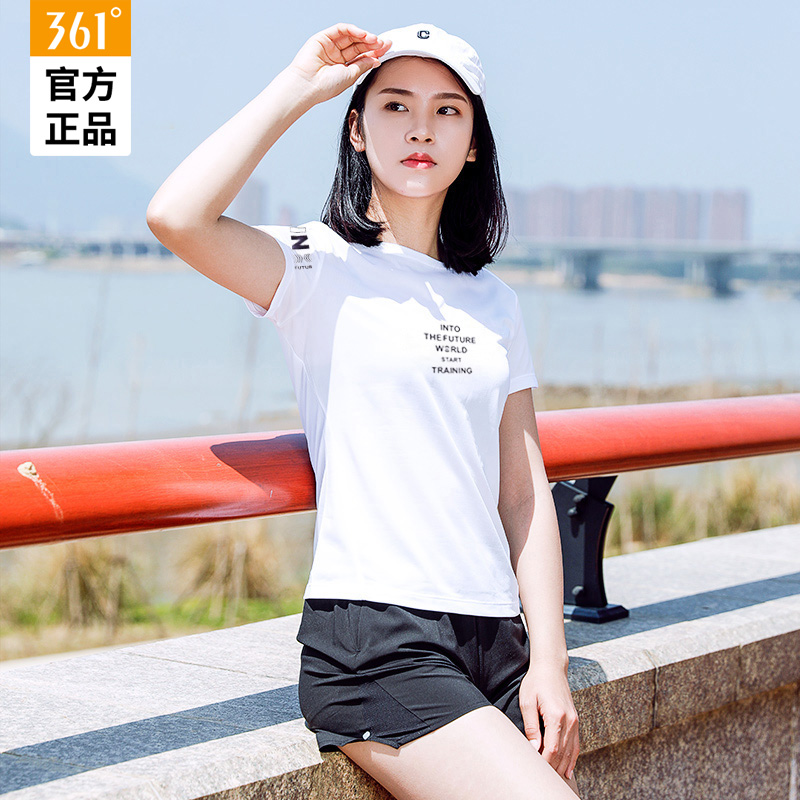 Authentic 361 official women's short sleeved T-shirt summer lightweight knitted round neck sportswear cotton breathable casual wear