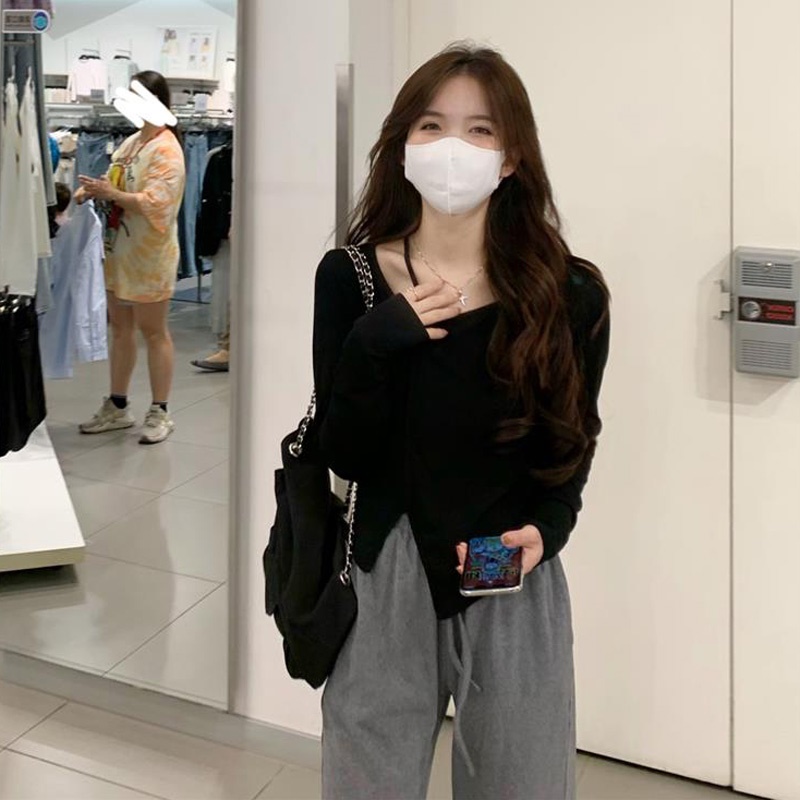 2022早春新款秋冬短款修身设计感大码胖mm不规则打底衫女上衣冬