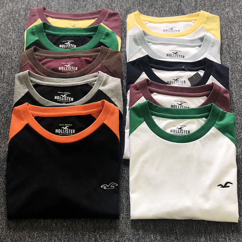 2022新款Hollister男装短袖t恤AF HCO海鸥修身圆领纯棉拼色打底衫