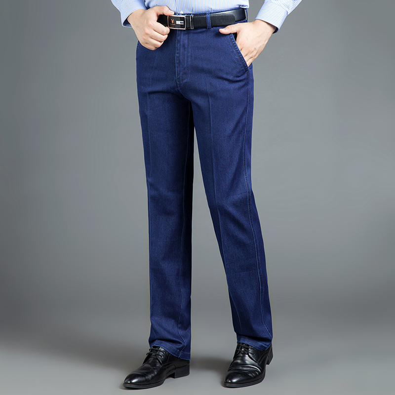 红都冬季厚款休闲裤男高腰深档弹力直筒长裤中年商务休闲大码裤子