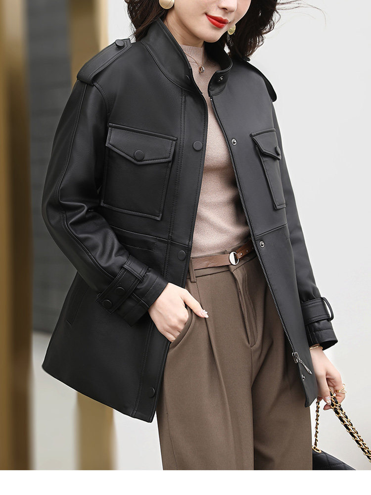 2021显瘦皮衣单皮衣真皮中长收腰抽绳机车外套皮衣