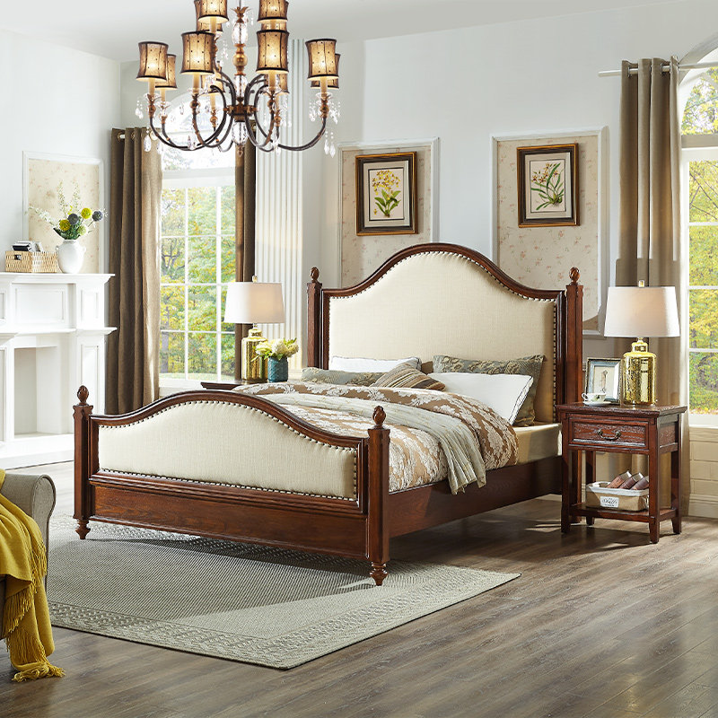 实木美式木床布艺双人床简约卧室软包床床18米实木床