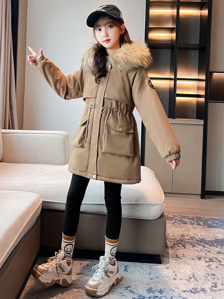 女童冬装加厚厚外套女孩孩派克服2022新款中大棉袄