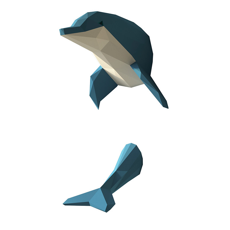 立体立式海豚壁挂几何折纸3d模型构成diy其他类型纸模