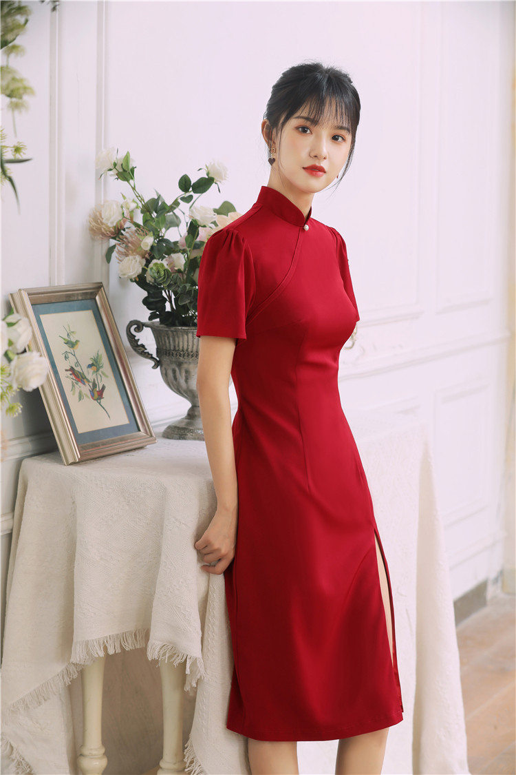 新款礼服红色女收腰显中式旗袍新娘连衣裙敬酒旗袍