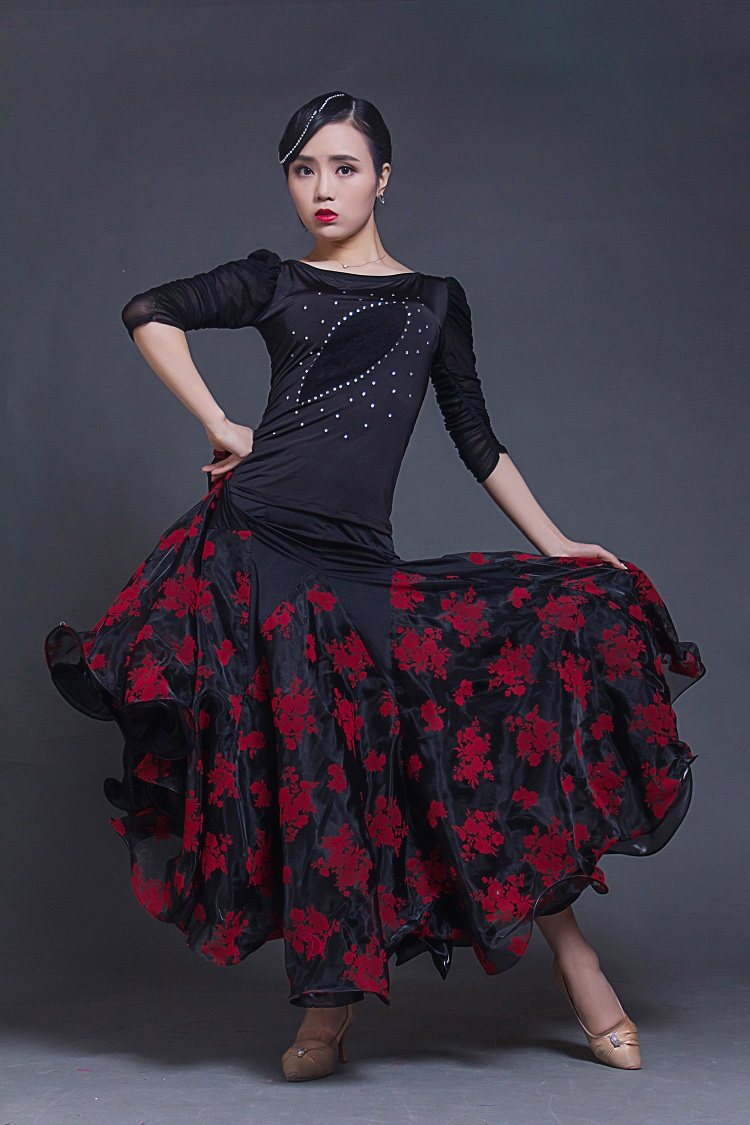 摩登舞裙国标舞半身长裙大摆裙女新款交谊舞裙子华尔兹舞裙演出服