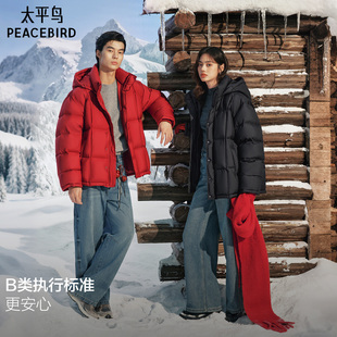 【轻蓬羽绒】太平鸟男装 95%进口鸭绒三防羽绒服连帽冬面包服防寒