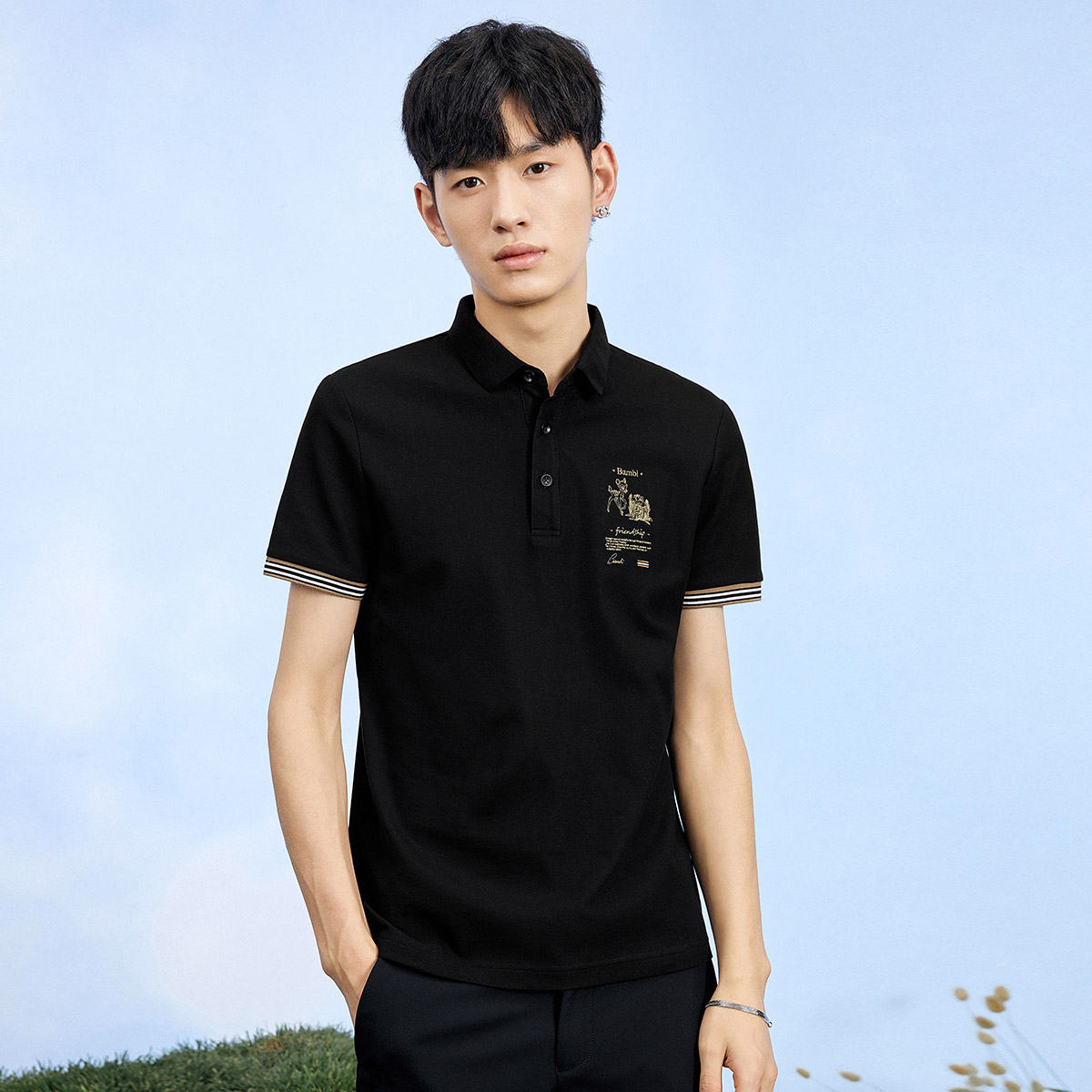 太平鸟男装2022夏季新款刺绣polo衫男韩版纯棉polo衫