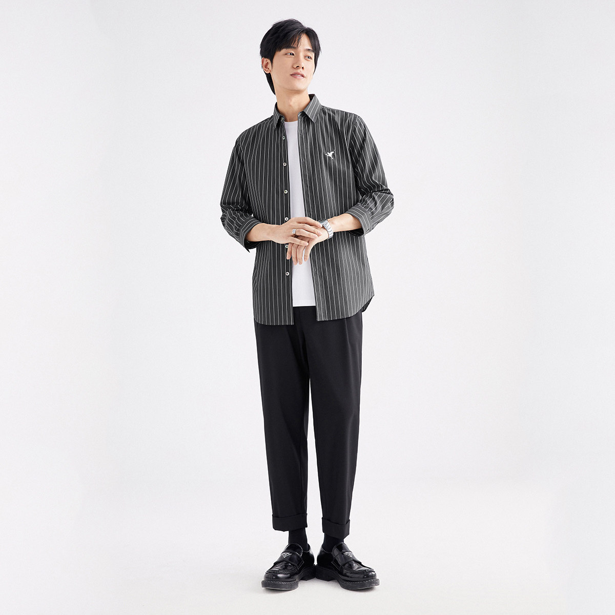 太平男装2021夏季新款中袖衬衫胸口衬衫