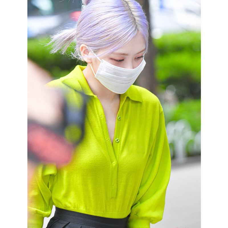 blackpink朴彩rose同款荧光绿卫衣女春秋薄款宽松卫衣