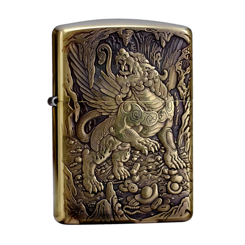 正版zippo打火机纯铜浮雕鬼王系列貔貅芝宝宝官zippo