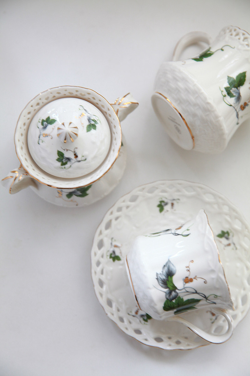 胖兔奶壶咖啡杯镂空叶镂空美家葡萄贴花瓷釉陶瓷茶杯