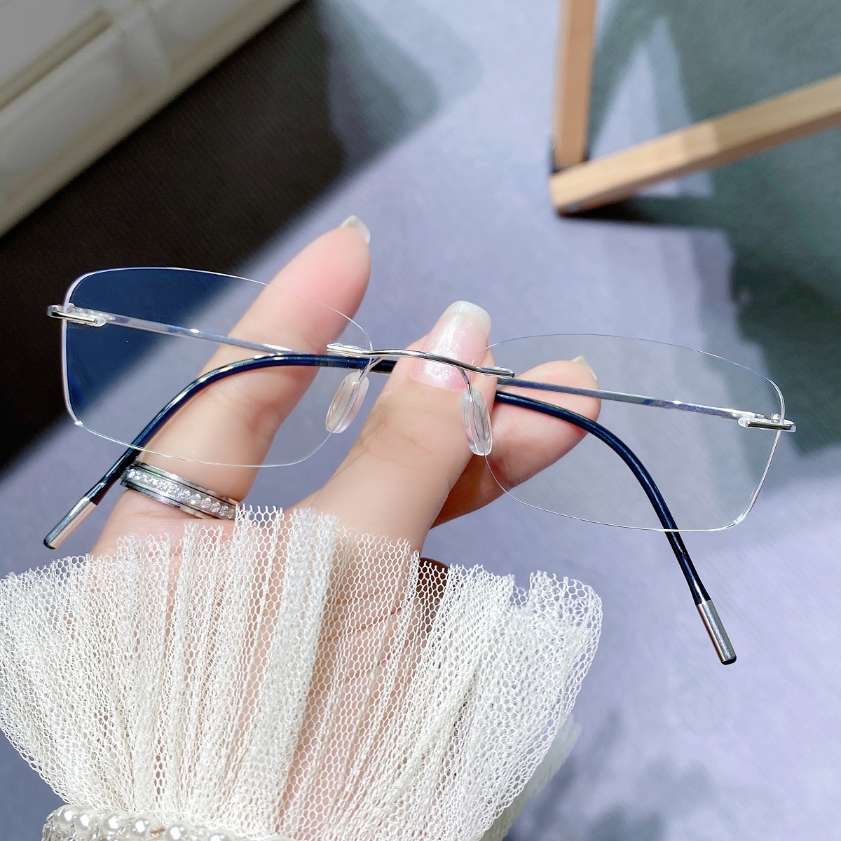 纯钛无边边框眼镜女可近视度数小红书同款素颜定制成品光学镜