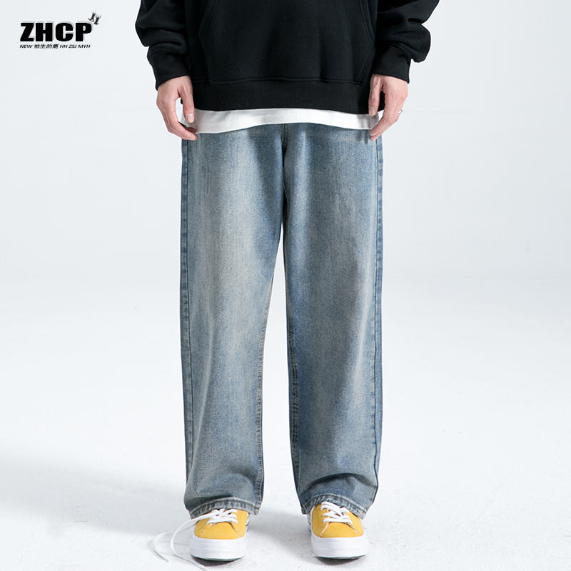 2022美式oversize直筒牛仔老爹裤 男女宽松复古水洗阔腿牛仔裤潮