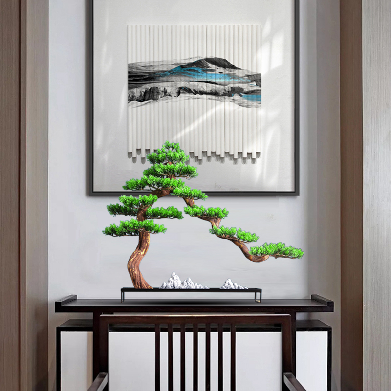 迎客松进门酒店植物仿真玄关样板入户盆景中式仿真植物盆景